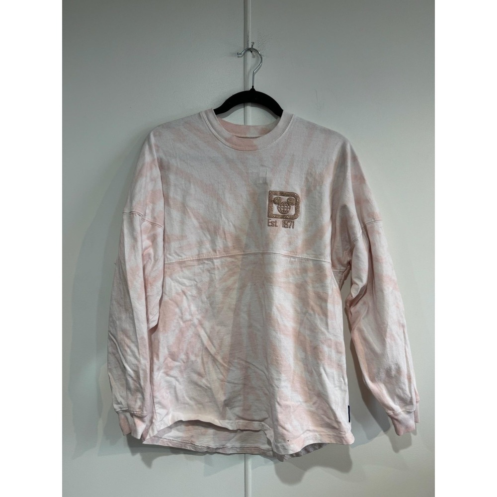 Disney Spirit Jersey Shirt Womens XS Pink Crew Neck Long Sleeve Glitter‎ Mickey